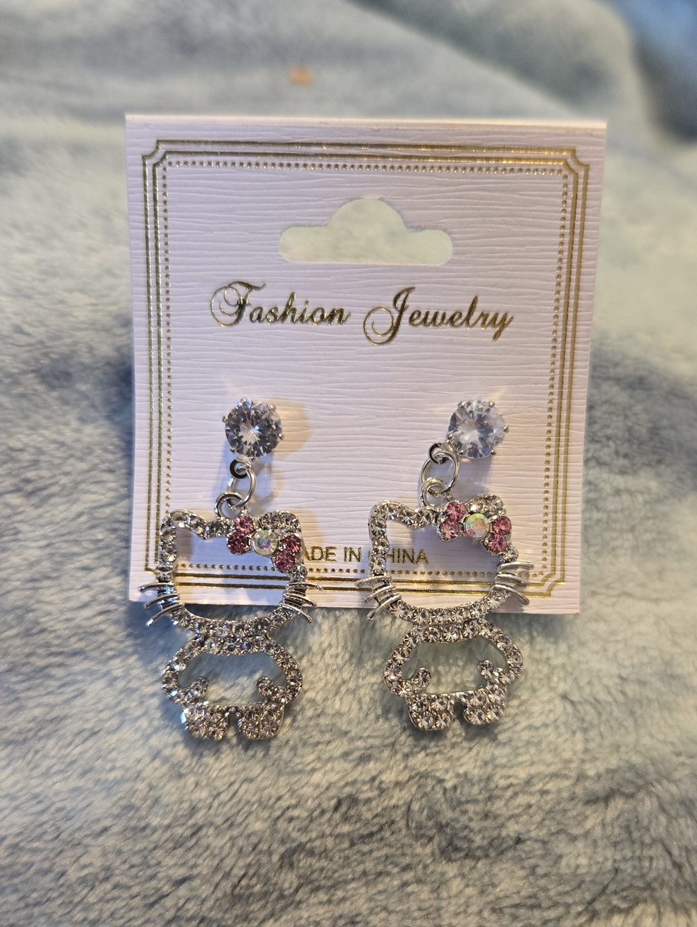 3/$10 Bundle Deals Fashion Jewelry Silver Hello Kitty Earrings with Pink Accents
